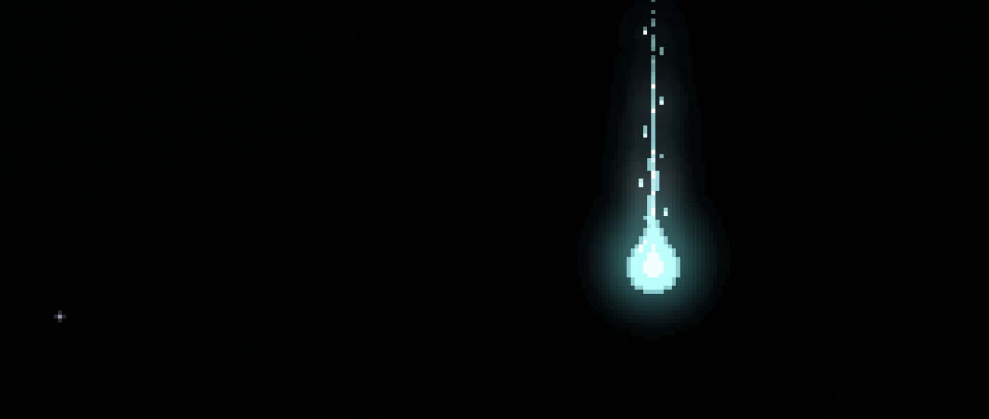 A tiny mote of pale blue light falling through an endless dark